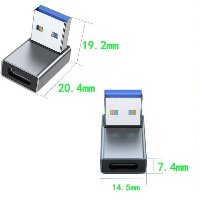 Alt view image 3 of 5 - 2Pcs USB 3.1 to USB C 90° Angle Adapter USB A Male to USB C Female L-Shaped Angle Connector for OTG Data Transfer 3A Charging for PC Laptop Tablet