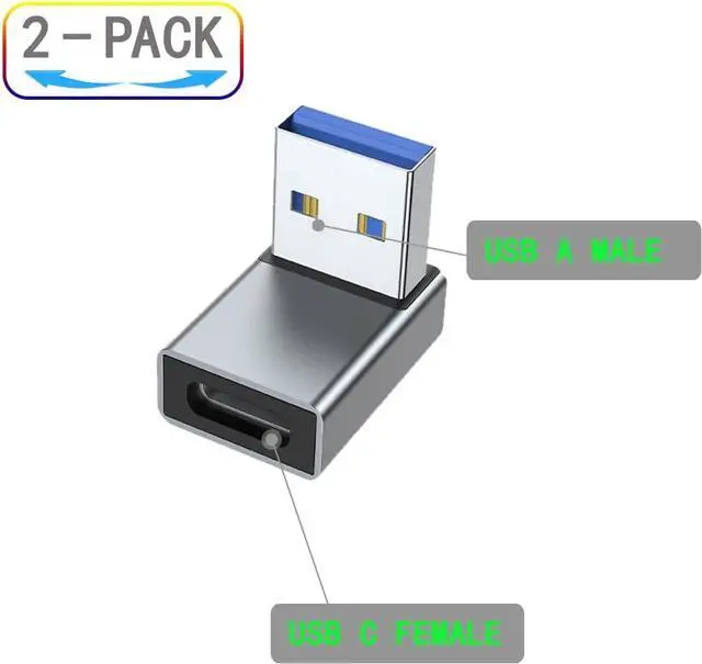 Alt view image 2 of 5 - 2Pcs USB 3.1 to USB C 90° Angle Adapter USB A Male to USB C Female L-Shaped Angle Connector for OTG Data Transfer 3A Charging for PC Laptop Tablet