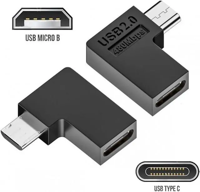 Alt view image 6 of 7 - Adapter 4pcs/lot USB-C USB2.0 Type C Female to Micro USB Male Power Data Adapter 90 Degree Left Angled Type