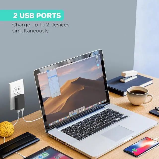 Alt view image 3 of 7 - 2-Port USB Wall Charger AC Pro Multiport Plug Adapter Phone Charging Block with Dual Ports Flat Wall Adapter for Home & Travel