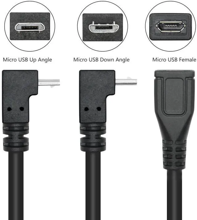 Alt view image 3 of 7 - Short 9in Micro USB Extension Cable 90 Up & Down Angle Male to Female Charging & Sync for Phones Tablets & More (1 Pair)