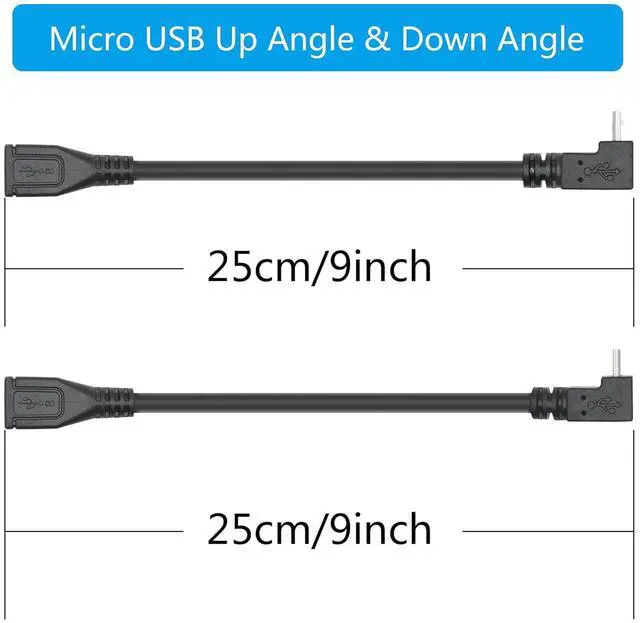 Alt view image 7 of 7 - Short 9in Micro USB Extension Cable 90 Up & Down Angle Male to Female Charging & Sync for Phones Tablets & More (1 Pair)