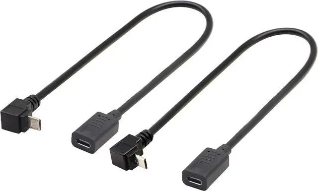 Main image of (2-Pack)Micro USB to Type-C Extender Cable USB 3.1 Type-C Female to 90 Degree Up & Angled Down Micro USB Male Extension Cable Data Sync and Charging Cable for & Tablet & Mobile Phone (30CM)