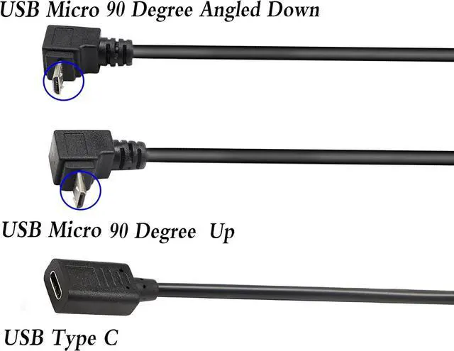 Alt view image 3 of 7 - (2-Pack)Micro USB to Type-C Extender Cable USB 3.1 Type-C Female to 90 Degree Up & Angled Down Micro USB Male Extension Cable Data Sync and Charging Cable for & Tablet & Mobile Phone (30CM)