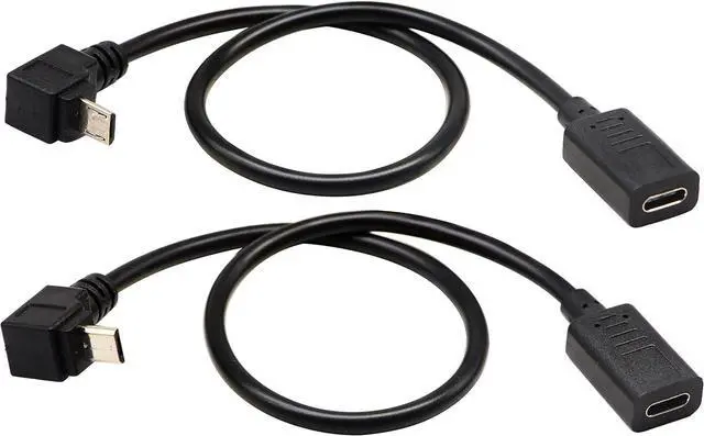 Alt view image 4 of 7 - (2-Pack)Micro USB to Type-C Extender Cable USB 3.1 Type-C Female to 90 Degree Up & Angled Down Micro USB Male Extension Cable Data Sync and Charging Cable for & Tablet & Mobile Phone (30CM)