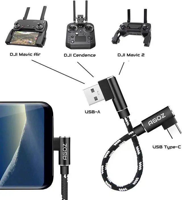 Alt view image 2 of 5 - 6 inch 90 Degree Right Angle Elbow USB A to USB C Cable Cord for  Mavic PRO AIR  OM 4 OM 5 Drone Remote Controller RC to USB A to USB C ( Galaxy Note 20 10 S25 S24 S23 S22 S21)