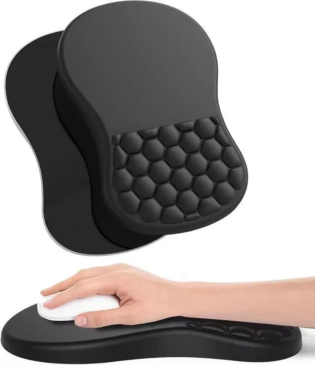 Alt view image 3 of 6 - GeniusPad Ergonomic Mouse Pad with Wrist Support & Massage Design  Memory Foam Cushion Non-Slip PU Base  Carpal Tunnel Pain Relief for Wireless Mouse & Desk Use  12x8 Inch (Black)