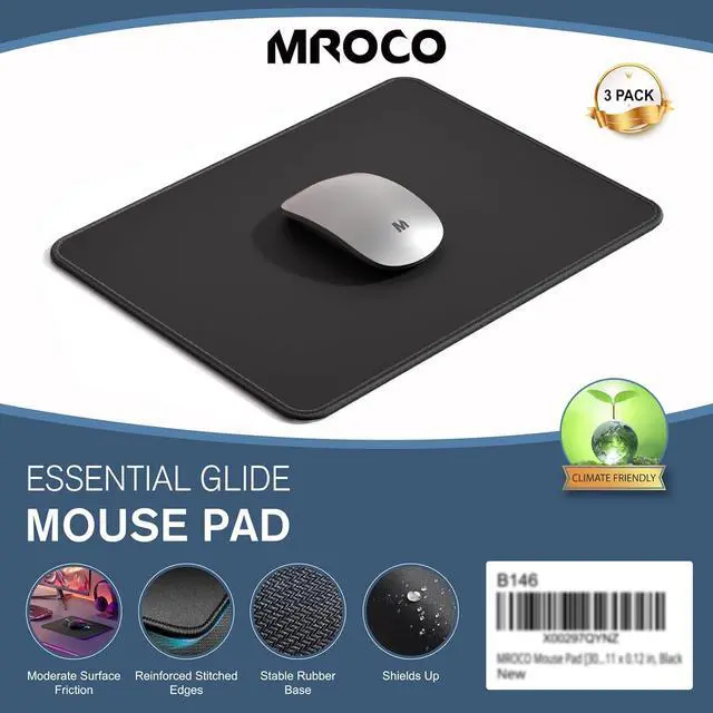 Alt view image 7 of 7 - Mouse Pad [30% Larger] with Stitched Edges 3 Pack Premium-Textured & Waterproof Mousepad Bulk with Non-Slip Rubber Base for Computers Laptop PC Office & Home 8.5 x 11 x 0.12 in Black