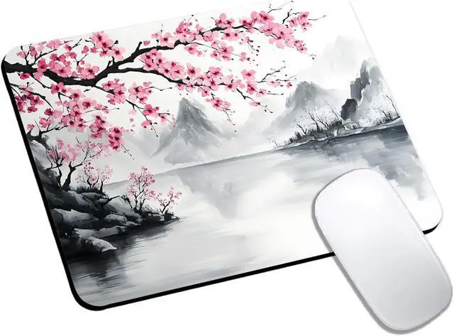 Main image of Mouse Pad Cute Japanese Cherry Blossom Mouse Pads for Desk 9.5 x 7.9 Non-Slip Rubber Base Computer Mousepad with Women Portable Square Design for Wireless Mouse and Pad Laptop Office & Travel