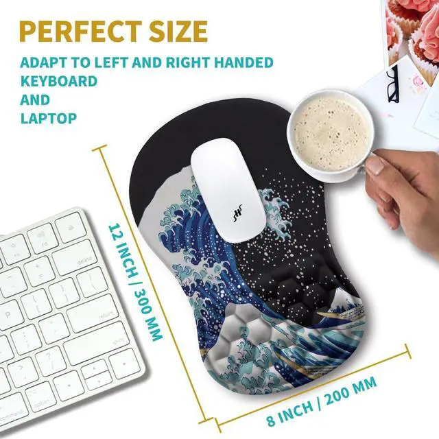 Alt view image 3 of 6 - Ergonomic Mouse Pad Wrist Support Wrist Rest Mousepad for Carpal Tunnel Pain Relief with Integrated Memory Foam Slope Massage Bulge (11.8x7.9 inch Sea Wave