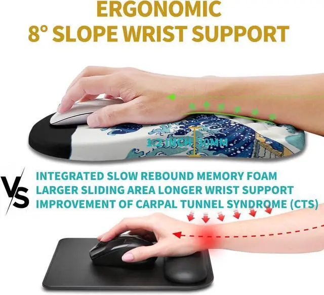 Alt view image 4 of 6 - Ergonomic Mouse Pad Wrist Support Wrist Rest Mousepad for Carpal Tunnel Pain Relief with Integrated Memory Foam Slope Massage Bulge (11.8x7.9 inch Sea Wave