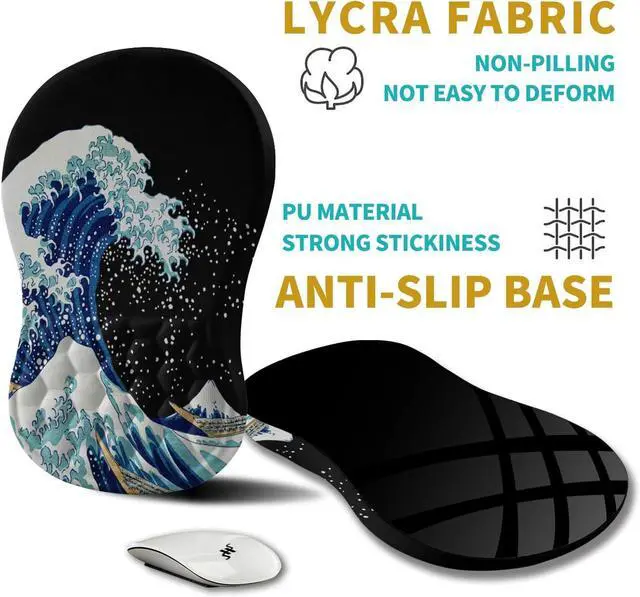 Alt view image 5 of 6 - Ergonomic Mouse Pad Wrist Support Wrist Rest Mousepad for Carpal Tunnel Pain Relief with Integrated Memory Foam Slope Massage Bulge (11.8x7.9 inch Sea Wave