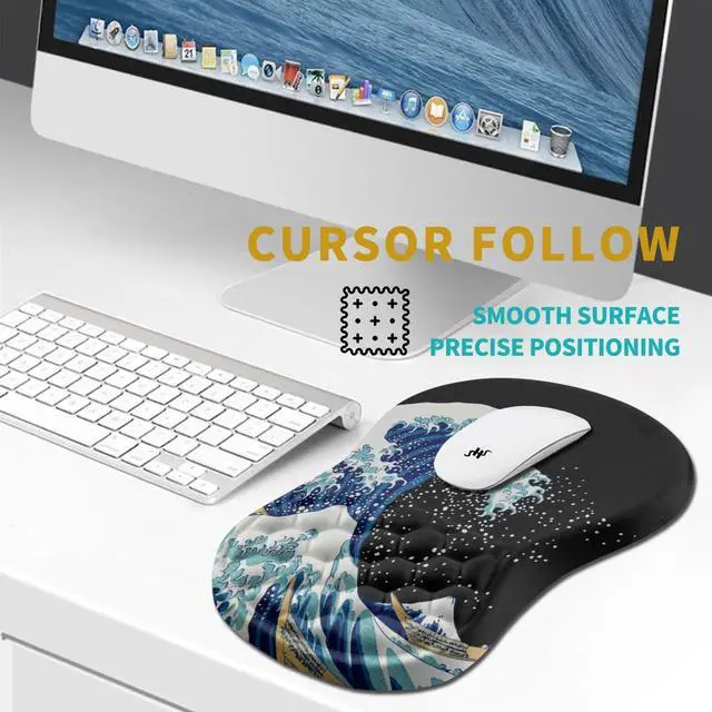 Alt view image 6 of 6 - Ergonomic Mouse Pad Wrist Support Wrist Rest Mousepad for Carpal Tunnel Pain Relief with Integrated Memory Foam Slope Massage Bulge (11.8x7.9 inch Sea Wave