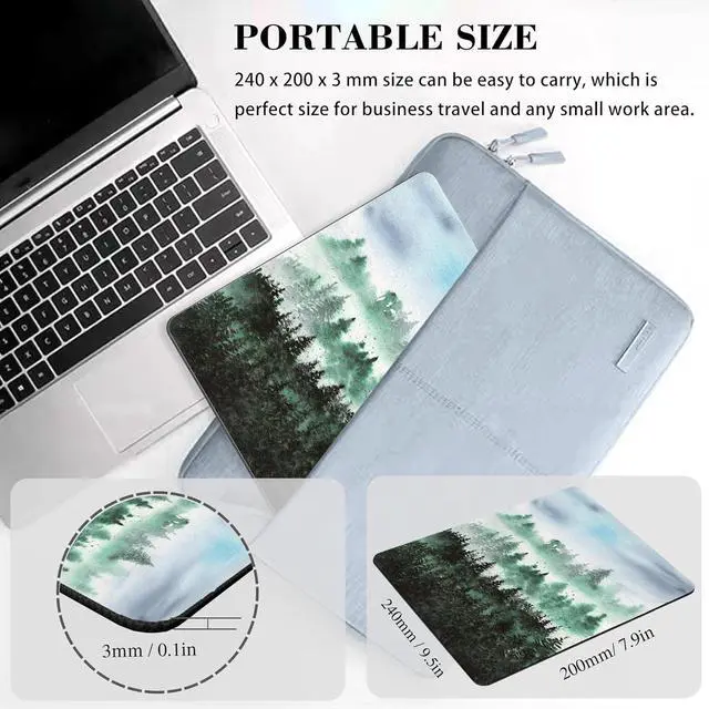 Alt view image 4 of 7 - Green Forest Mouse Pad Cute Watercolor Mountain Tree Nature Scenery Landscape Art Mousepad for Desk Mat Pad Rectangular Vertical Small Office Accessories Decor Computer Laptop Wireless Travel Gaming