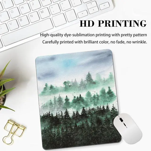 Alt view image 6 of 7 - Green Forest Mouse Pad Cute Watercolor Mountain Tree Nature Scenery Landscape Art Mousepad for Desk Mat Pad Rectangular Vertical Small Office Accessories Decor Computer Laptop Wireless Travel Gaming