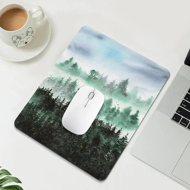Alt view image 7 of 7 - Green Forest Mouse Pad Cute Watercolor Mountain Tree Nature Scenery Landscape Art Mousepad for Desk Mat Pad Rectangular Vertical Small Office Accessories Decor Computer Laptop Wireless Travel Gaming