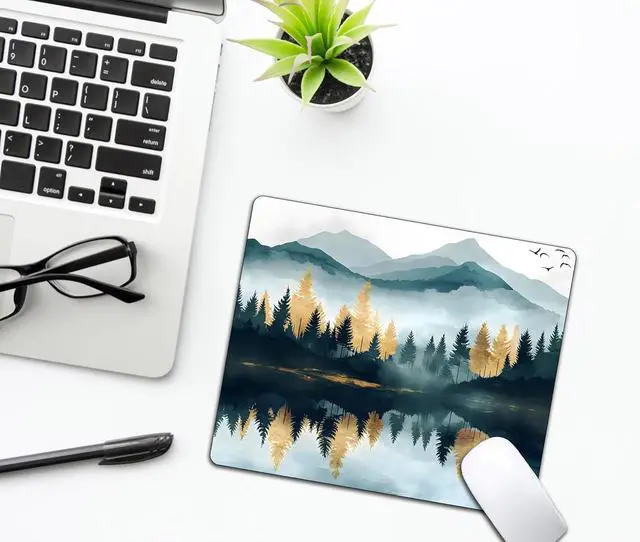 Alt view image 6 of 6 - Aesthetics Misty Forest Mountain Mouse Pads for Desk Portable Wireless Computer Mouse pad Small Design with Women Non-Slip Rubber Base Laptop Mousepad 9.5 x 7.9 Smooth Surface for Office & Travel