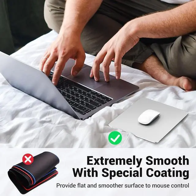 Alt view image 3 of 7 - Hard Metal Mouse Pad for Desk Aesthetic Rigid Mouse Pad for Magic Mouse and MacBook Pro/Air with Stable Rubber Base Aluminum Mousepad for Travel and Home Office (Silver)