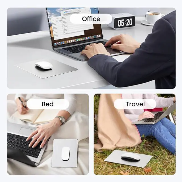 Alt view image 4 of 7 - Hard Metal Mouse Pad for Desk Aesthetic Rigid Mouse Pad for Magic Mouse and MacBook Pro/Air with Stable Rubber Base Aluminum Mousepad for Travel and Home Office (Silver)