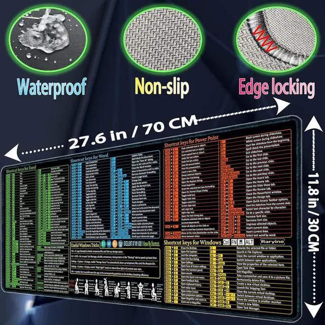 Alt view image 3 of 6 - Excel/Word/Power Point/Windows Mouse pad Non-Slip&Waterproof Large Gaming Office pc Desk mat Over 200 Keyboard Shortcuts Mousepad(27.6L x 11.8W inches)