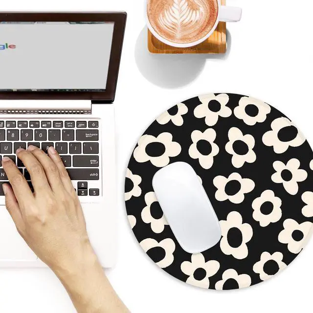 Alt view image 2 of 6 - White Flower Round Mouse Mat - Funny Small Mouse Pad with Non-Slip Rubber Base for Home Office Decor - 8.7 Inch Round