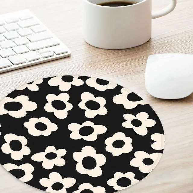 Alt view image 3 of 6 - White Flower Round Mouse Mat - Funny Small Mouse Pad with Non-Slip Rubber Base for Home Office Decor - 8.7 Inch Round
