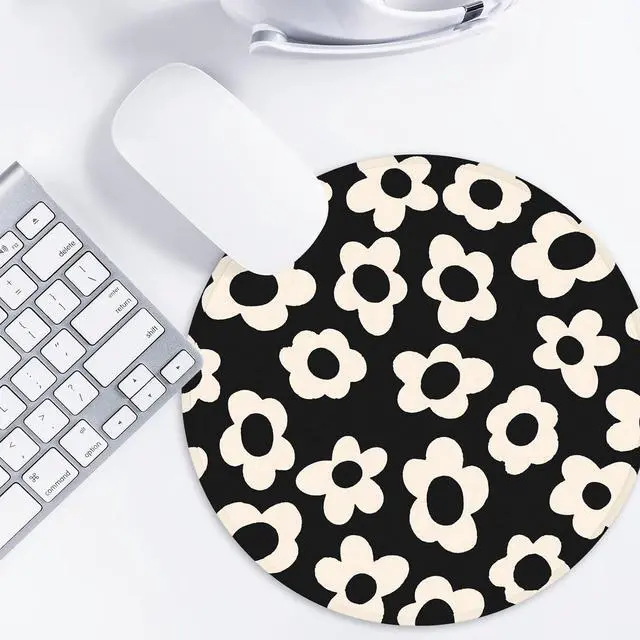 Alt view image 6 of 6 - White Flower Round Mouse Mat - Funny Small Mouse Pad with Non-Slip Rubber Base for Home Office Decor - 8.7 Inch Round