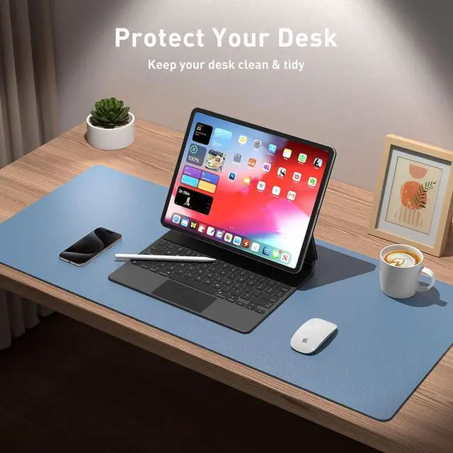 Alt view image 4 of 7 - Leather Desk Pad Protector Large Mouse Pad Office Desk Mat Non-Slip PU Leather Desk Blotter Laptop Desk Pad Waterproof Desk Writing Pad for Office and Home (Denim Blue 23.6 x 13.7)