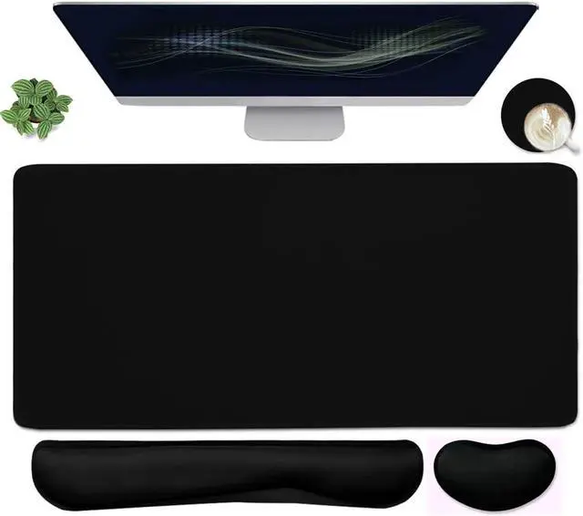Main image of Large Mouse Pad and Keyboard Wrist Rest Desk Pad for Keyboard and Mouse 4-in-1 Large Gaming Mouse Pad with Wrist Support Desk Mat for Home Office Study Game-Black
