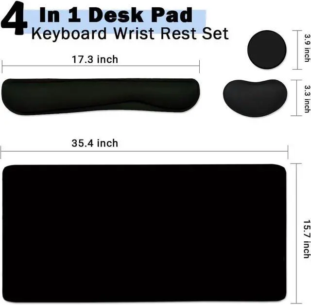 Alt view image 5 of 7 - Large Mouse Pad and Keyboard Wrist Rest Desk Pad for Keyboard and Mouse 4-in-1 Large Gaming Mouse Pad with Wrist Support Desk Mat for Home Office Study Game-Black
