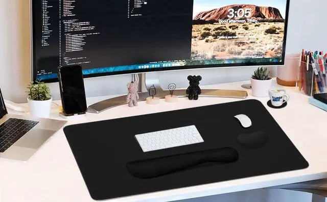Alt view image 6 of 7 - Large Mouse Pad and Keyboard Wrist Rest Desk Pad for Keyboard and Mouse 4-in-1 Large Gaming Mouse Pad with Wrist Support Desk Mat for Home Office Study Game-Black