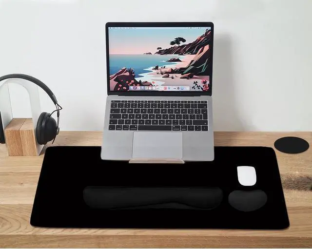 Alt view image 7 of 7 - Large Mouse Pad and Keyboard Wrist Rest Desk Pad for Keyboard and Mouse 4-in-1 Large Gaming Mouse Pad with Wrist Support Desk Mat for Home Office Study Game-Black