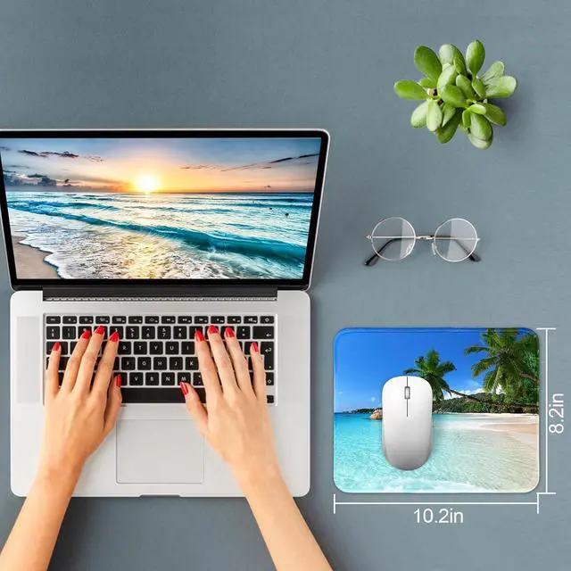 Alt view image 2 of 7 - 3 Pack Small Mouse pad Beach Square Mouse Mat for Wireless Mouse Office Computer Mousepad for Desk Mat Laptop with Non-Slip Rubber Base (Sea)