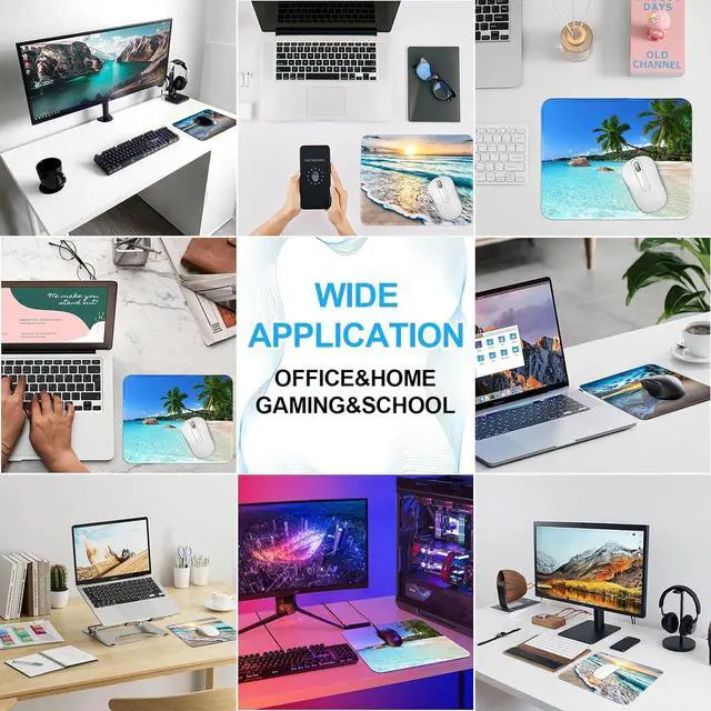 Alt view image 7 of 7 - 3 Pack Small Mouse pad Beach Square Mouse Mat for Wireless Mouse Office Computer Mousepad for Desk Mat Laptop with Non-Slip Rubber Base (Sea)