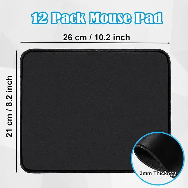 Alt view image 2 of 7 - 12 Pack Mouse Pad Computer Mouse Pads with Non-Slip Rubber Base Washable Mousepad with Stitched Edge Waterproof Mouse Pad for Computers Laptop PC Office & Home Black 10.2x8.2 Inch