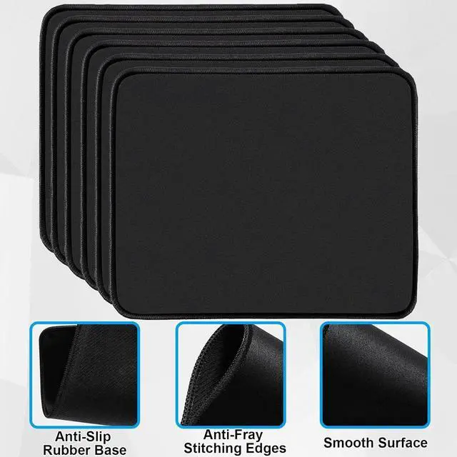 Alt view image 3 of 7 - 12 Pack Mouse Pad Computer Mouse Pads with Non-Slip Rubber Base Washable Mousepad with Stitched Edge Waterproof Mouse Pad for Computers Laptop PC Office & Home Black 10.2x8.2 Inch