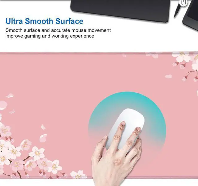 Alt view image 4 of 6 - Pink Japanese Desk Mat Cherry Blossom Large Gaming Mouse Pad Non-Slip Rubber Base Mousepad Desk Decor for Women Desk Pad for Work Game Office 31.5x11.8 Inch- Sakura Flowers Aesthetic