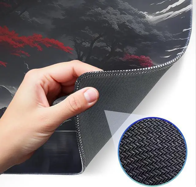 Alt view image 4 of 7 - Japanese Dark Red Moon Gaming Mouse Pad Extended Mouse Pad with Non-Slip Base Full Keyboard Pad with Stitched Edges Large Desk Pad for Gaming Office Home 31.5 x 11.8 Inch