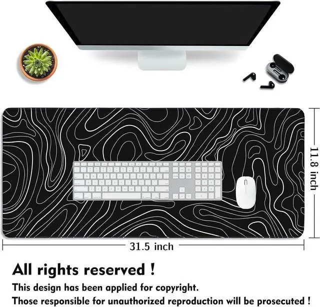 Alt view image 5 of 7 - UJoowalk Topographic Gaming Mouse Pad, Large, Black and White, 31.5 x 11.8 in