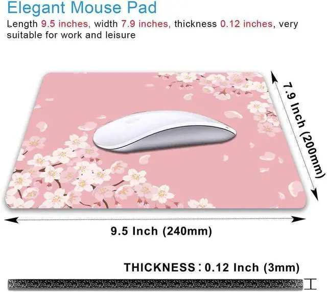 Alt view image 2 of 6 - Cute Pink Mouse Pad Floral Flowers Mouse Pad Sakura Cherry Blossom Mousepad Japanese Aesthetic Desk Decor Anti Slip Rubber Base Mice pad for Computer Office Girl 9.5 x 7.9 Inch