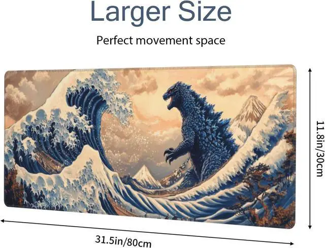 Alt view image 3 of 7 - Japanese Sea Wave Large Mouse Pad Gaming Mouse Pad XXL Art Large Mouse Pad Keyboard Mat Desk Mat Non-Slip Rubber Base