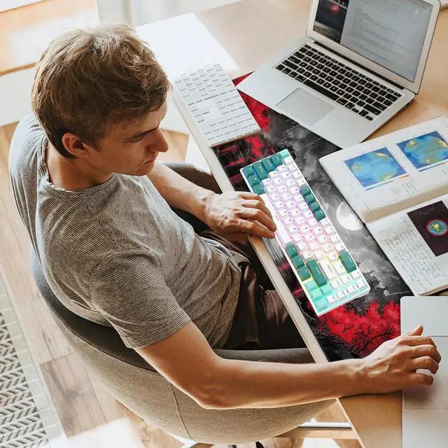 Alt view image 5 of 7 - Large Gaming Mouse Pad Full Keyboard Mat with Stitched Edges Non-Slip Nature Rubber Base for Gaming and Office Cool Desk Accessories 31.5 X 11.8 Inches