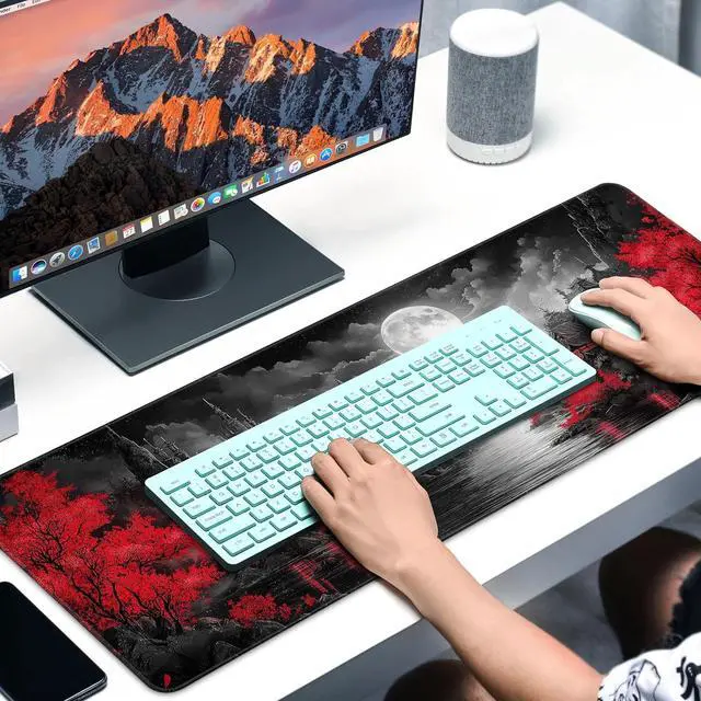 Alt view image 6 of 7 - Large Gaming Mouse Pad Full Keyboard Mat with Stitched Edges Non-Slip Nature Rubber Base for Gaming and Office Cool Desk Accessories 31.5 X 11.8 Inches