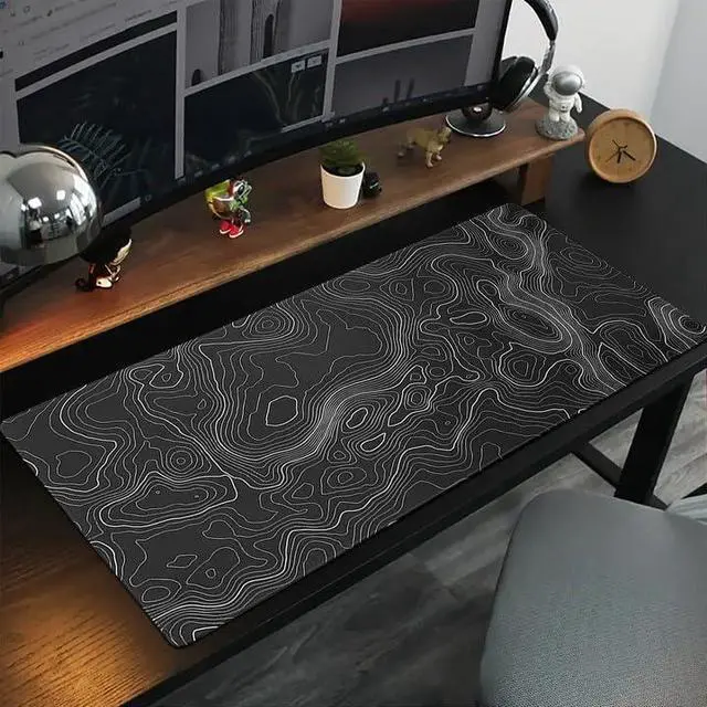 Alt view image 2 of 7 - Black and White Topographic Line Mouse Pad (31.5 x11.8 in) Gaming Desk pad with Non-Slip Rubber Base XL Professional Large Mouse Pad & Computer Game Mouse Mat for Office Laptop Men Women