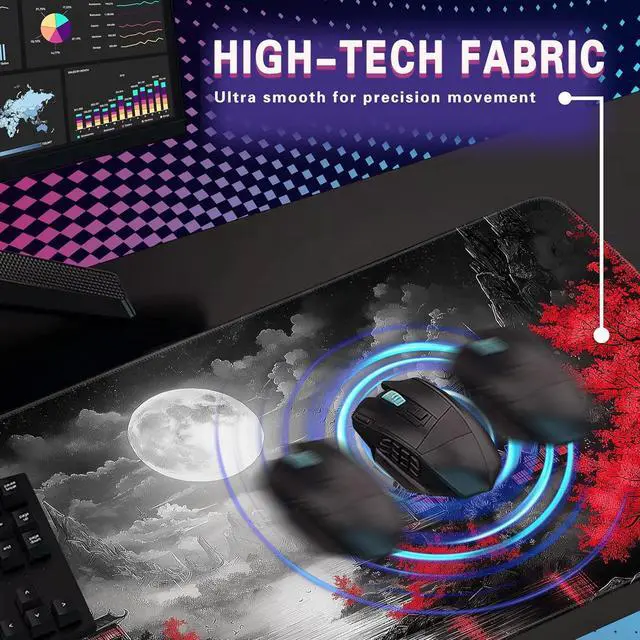 Alt view image 7 of 7 - Large Gaming Mouse Pad Full Keyboard Mat with Stitched Edges Non-Slip Nature Rubber Base for Gaming and Office Cool Desk Accessories 31.5 X 11.8 Inches