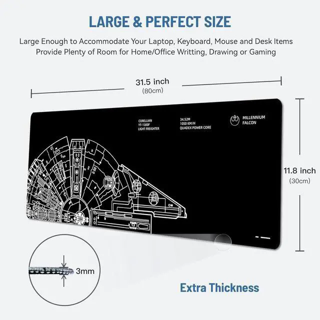 Alt view image 2 of 6 - Mousepad Desk Mat Gaming Large Keyboard Cute Office Desktop Computer Laptop Black XXL Long Giant Big Cool Modern Design Unique for Women Girls Men Boys Gamer Oversized Wide 30x12'' Mousepad