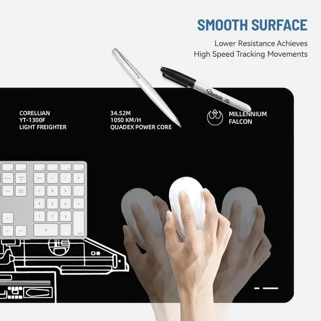 Alt view image 3 of 6 - Mousepad Desk Mat Gaming Large Keyboard Cute Office Desktop Computer Laptop Black XXL Long Giant Big Cool Modern Design Unique for Women Girls Men Boys Gamer Oversized Wide 30x12'' Mousepad