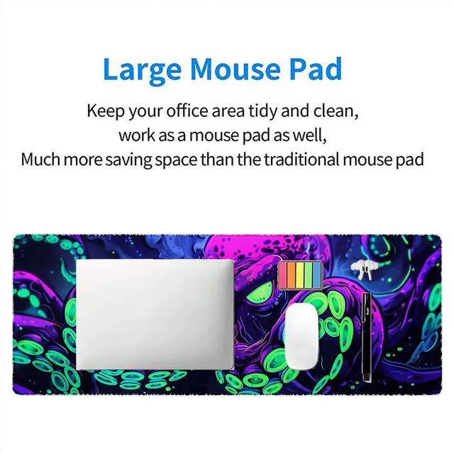 Alt view image 7 of 7 - Octopus Desk Mat Gaming Mouse Pad Neon Cthulhu Monster Cool XL Mouse Pad Large Mousepad Extended Laptop Keyboard Mat Gaming Desk Pad Mouse Mat Office Computer Keyboard Laptop Home 31.5x11.8