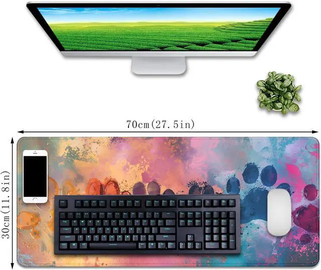 Alt view image 5 of 7 - Cute Dog Paw Print Mouse Pad Desk Mat Large Mouse Pads Desk Pad Full Size Mouse Pad Gaming Mousepad Mouse Mat with Stitched Edge - Non-Slip Rubber Base for Office Computer Keyboard Laptop