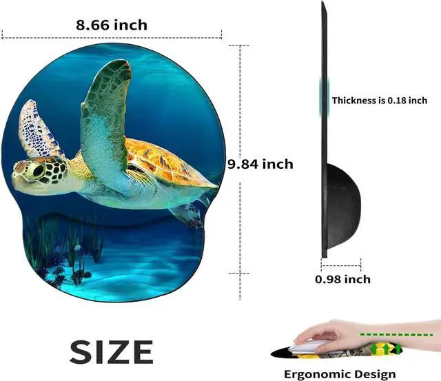 Alt view image 2 of 7 - Sea Turtle Mouse Pad with Wrist Support Ergonomic Gel Mousepad Wrist Rest for Carpal Tunnel Cute Mouse Mat for Laptop Office Work Women Men Kids with A Coaster